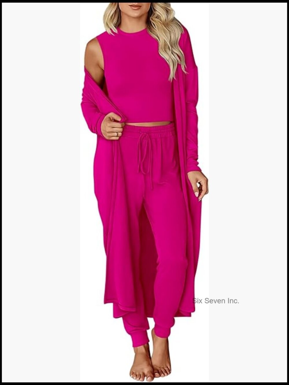 3 Piece Lounge Set with Cardigan Tank Top Jogger Pants